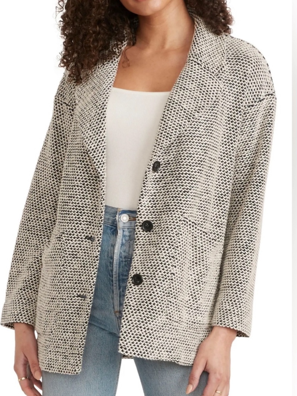 Marine Layer White and Black Birdseye Cardigan Blazer Coat | XS